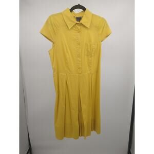 Sandro Shirt Dress 10 Button Front Short Cap Sleeve Pleated‎ Collared Mustard